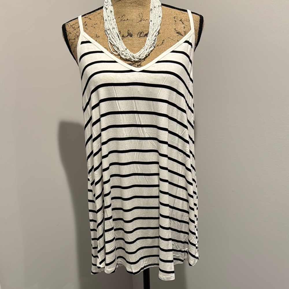 Zenana Striped Black and White Sleeveless Top